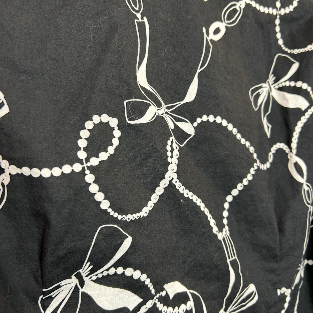 Blouse Womens XL Black White Ruffle Front Chain Bow Whimsigoth Statement Siren - Picture 12 of 13
